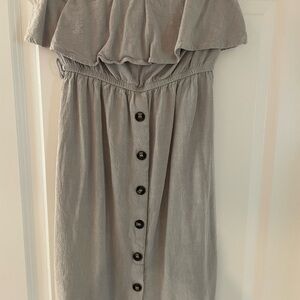 One Clothing Strapless Gray Dress with Button Detail